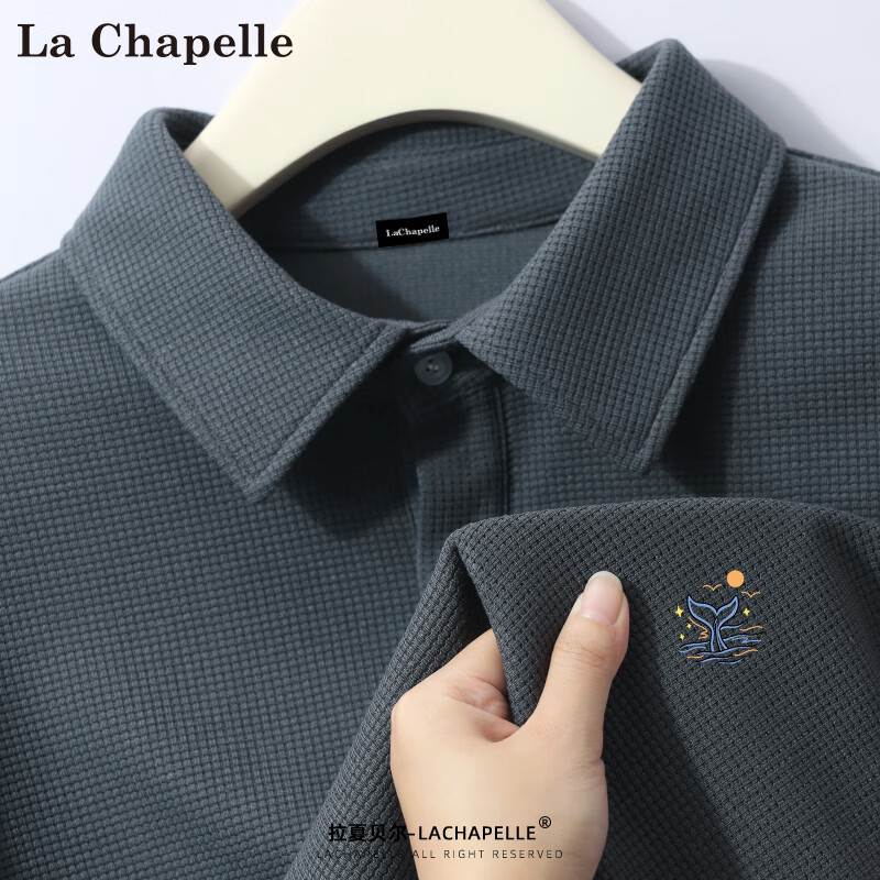 La Chapelle 男士短袖polo衫夏季简约潮牌华夫格T恤男款正肩休闲半截袖上衣男 