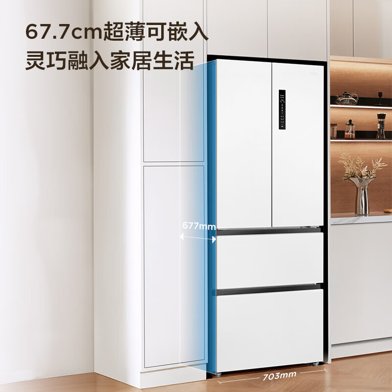 TCL 409升白色法式多门四开门对开门家用电冰箱风冷无霜一级能效双变频智慧