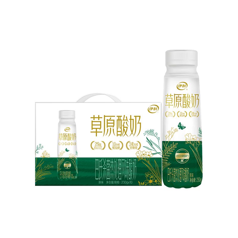 伊利 草原酸奶巴氏杀菌原味酸奶230g*10瓶/箱 礼盒装 35.1元