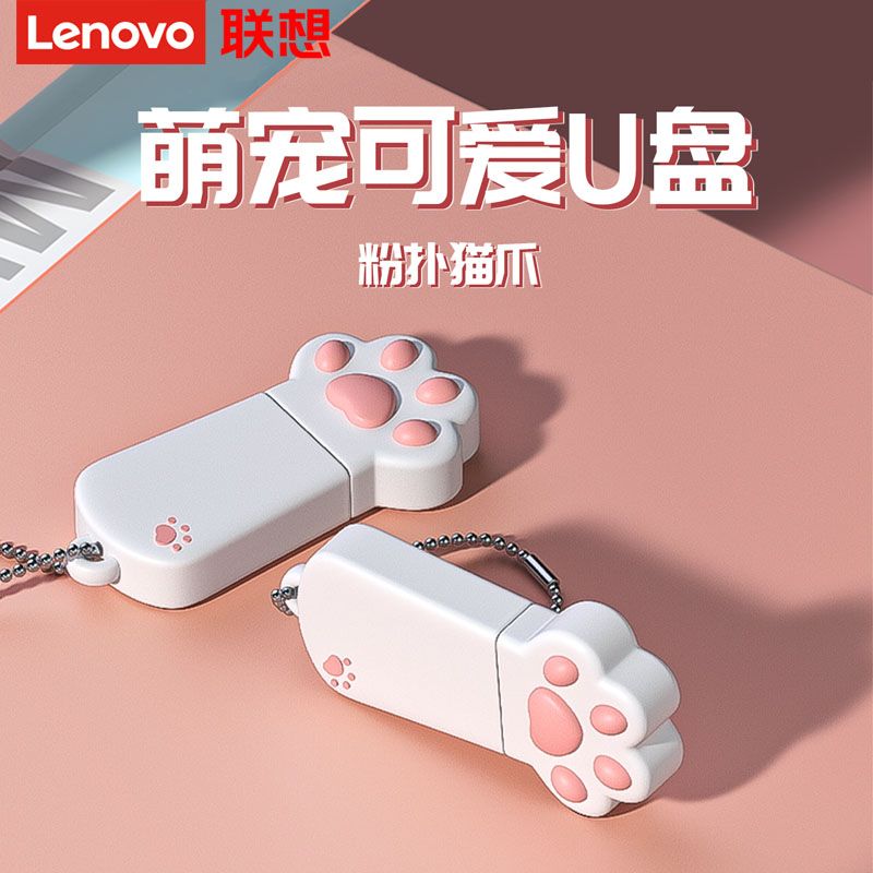 百亿补贴：Lenovo 联想 迷你U盘可爱猫爪usb2.0卡通保护套大容量优盘64g办公学