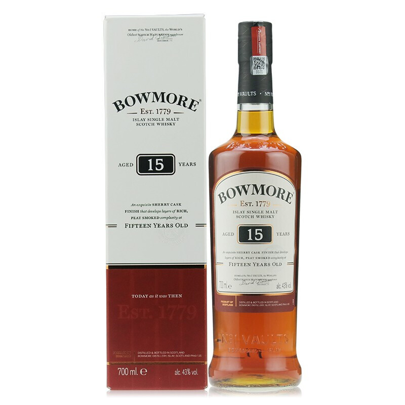 BOWMORE plus：波摩15年 单一麦芽 苏格兰威士忌 43%vol 700ml 405元（需用券）