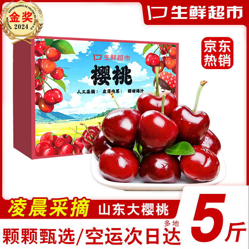 PLUS会员：桦萱 大樱桃 精品大果 5斤礼盒装 59.3元包邮