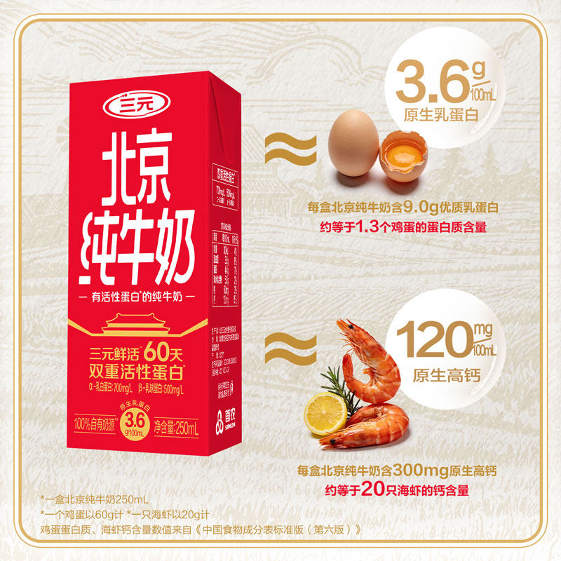 三元 北京纯牛奶 250ml*10盒3.6g乳蛋白限北京地区