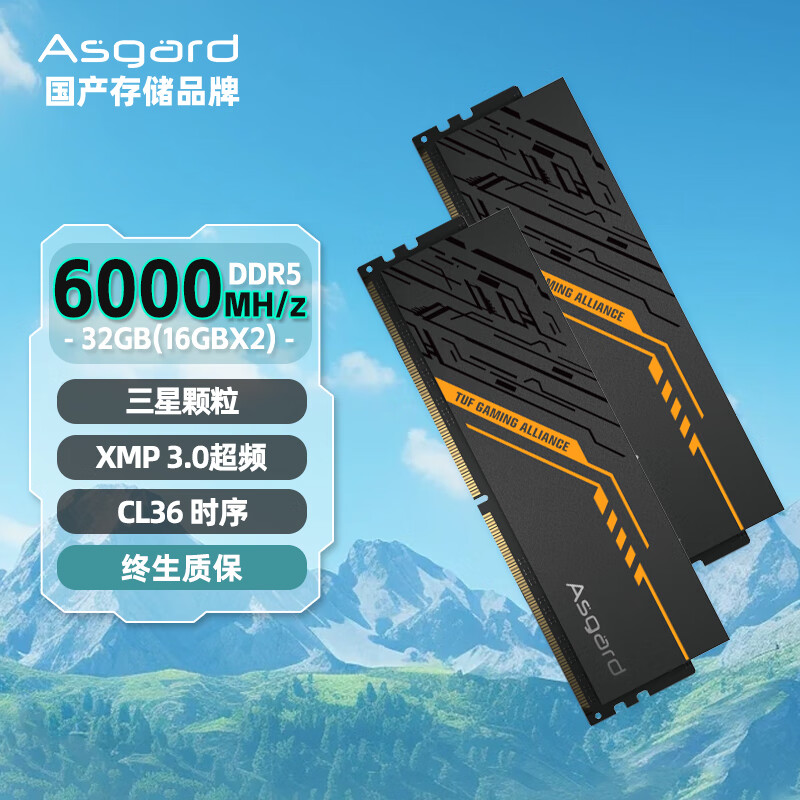 Asgard 阿斯加特 32GB(16Gx2)套装 DDR5 6000 台式机内存条 金伦加&TUF 三星颗粒 CL36 5