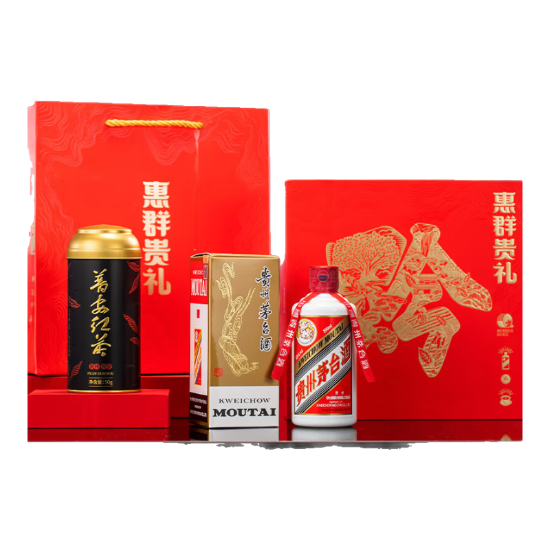 京东百亿补贴、plus会员：茅台飞天惠群贵礼 酱香型白酒53度200ml*1瓶(酒+普安