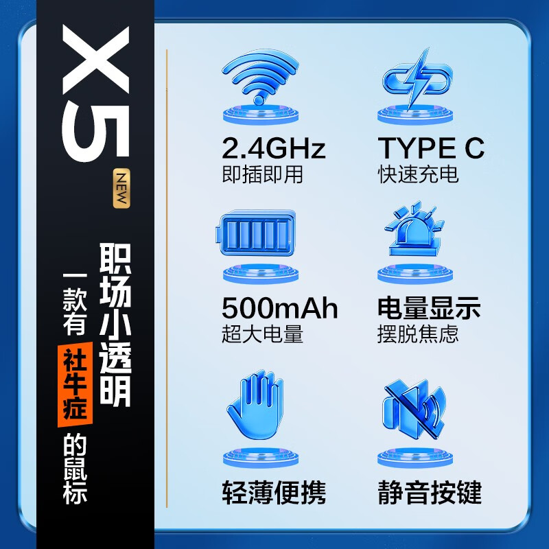 inphic 英菲克 X5透明无线鼠标可充电+可视电量 29元（需用券）
