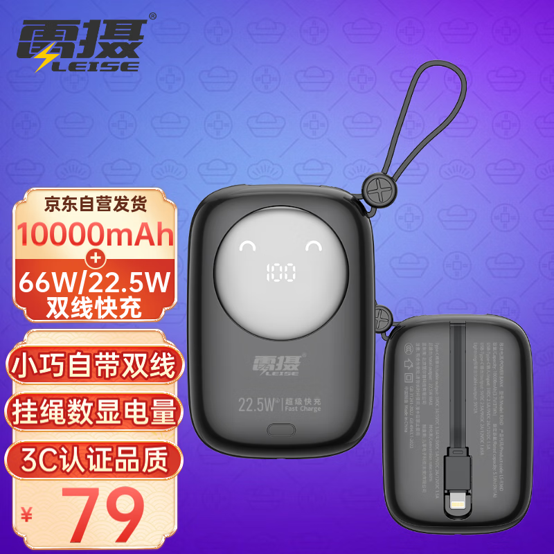 leise 雷摄 R36D充电宝10000毫安时自带快充双线PD支持66W/22.5W超级快充迷你便携