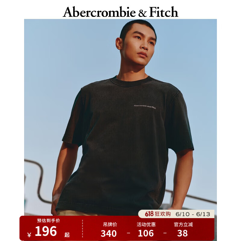 Abercrombie & Fitch 男装女装情侣装 美式风复古时尚流行短袖T恤 359234-1 黑色 XS (