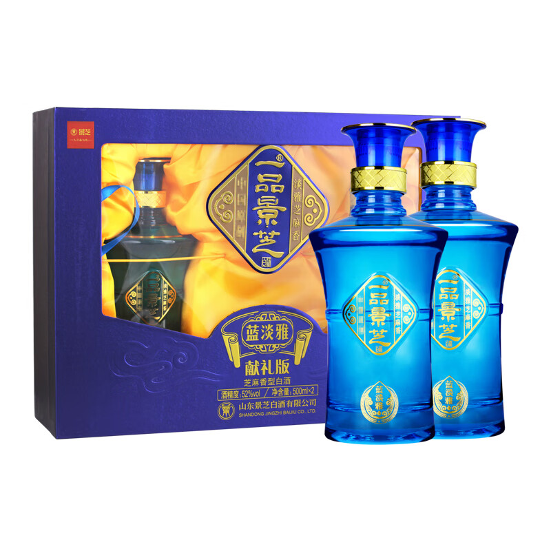 景芝 一品景芝 芝麻香型白酒 52%vol 500mL*2瓶 蓝淡雅礼盒装 168元（需用券）
