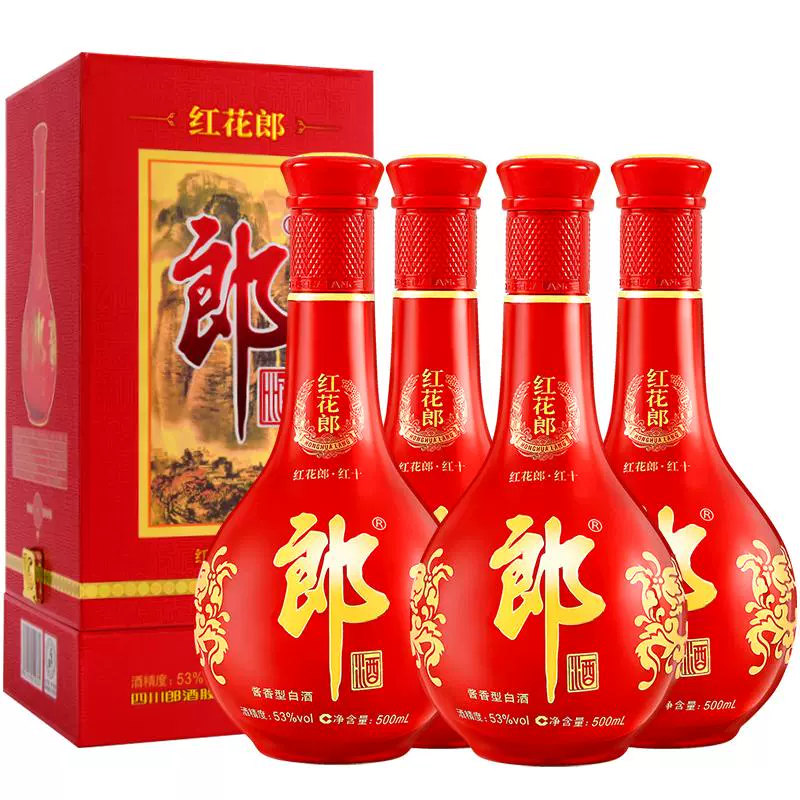 LANGJIU 郎酒 53度红花郎（10）酱香型高档白酒500ml*4瓶婚宴粮食酒送礼 ￥1014.51