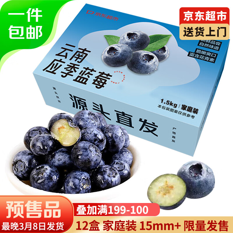 Mr.Seafood 京鲜生 国产蓝莓 12盒 14mm+ 新鲜水果礼盒 88.1元