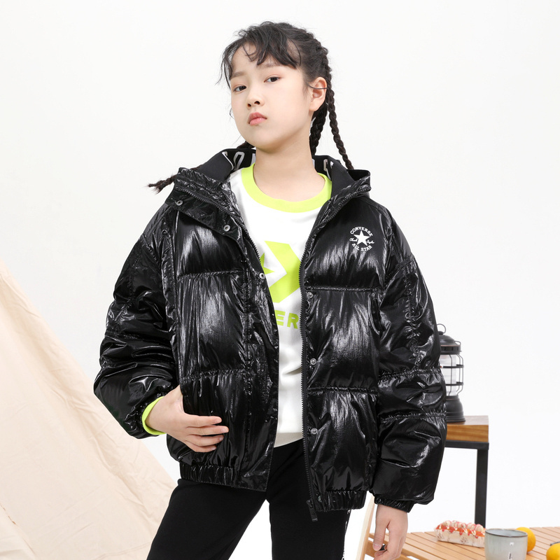 88VIP：CONVERSE 匡威 儿童装女童羽绒服2023冬季新款亮面加厚面包服连帽冬装外