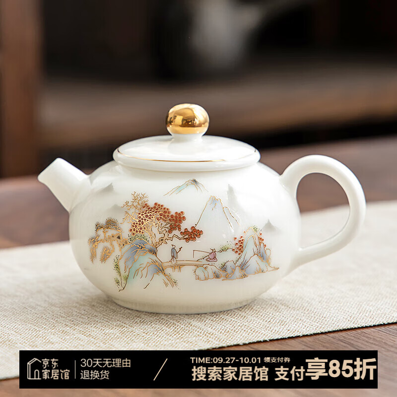 金镶玉 羊脂玉瓷茶壶 500ml 白色 52.17元（需用券）