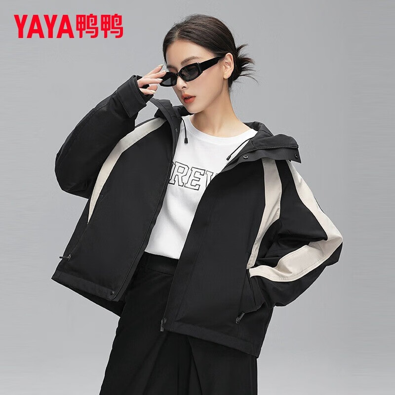 YAYA 鸭鸭羽绒服 鸭鸭（YAYA）羽绒服女短款2024年秋冬季新款户外登山保暖防