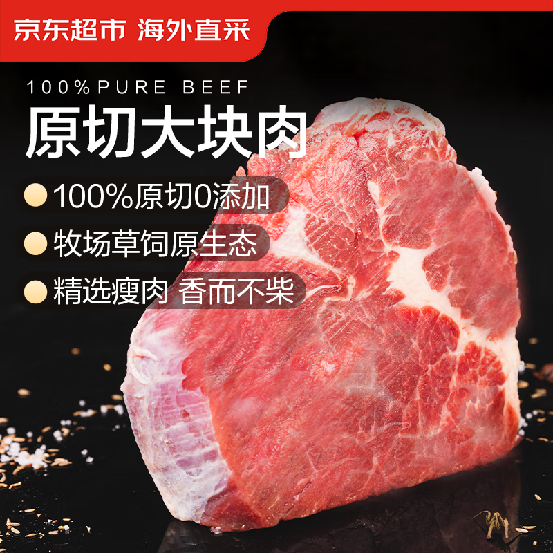 京东超市 海外直采 大块原切牛肩肉 净重1.5kg（低至22.9元/斤，另有牛排、烤肉片等） 67.52元
