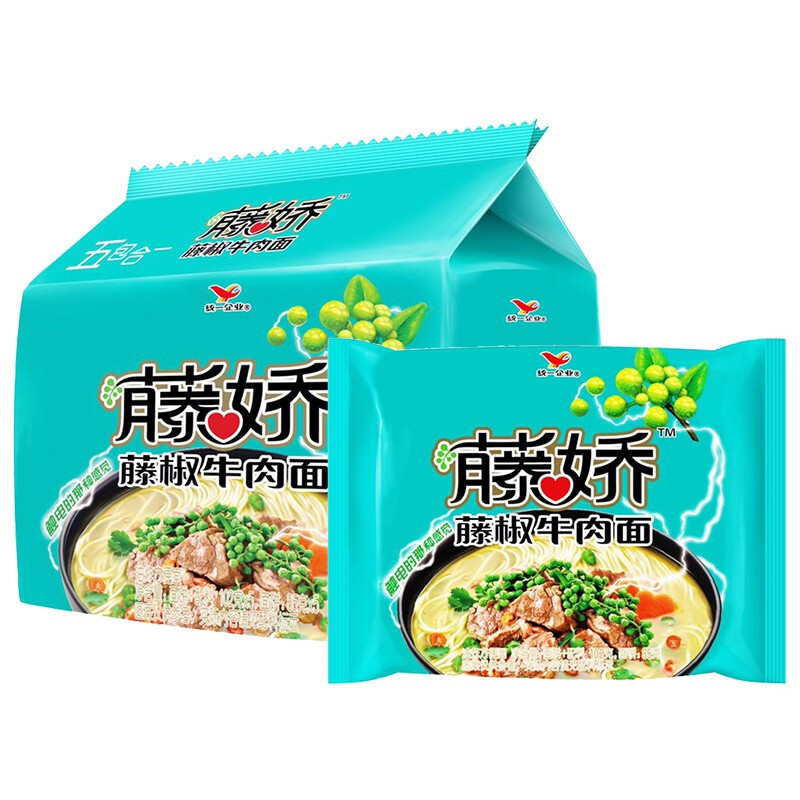 统一 藤娇藤椒牛肉面 100g*5袋 五合一 11.9元