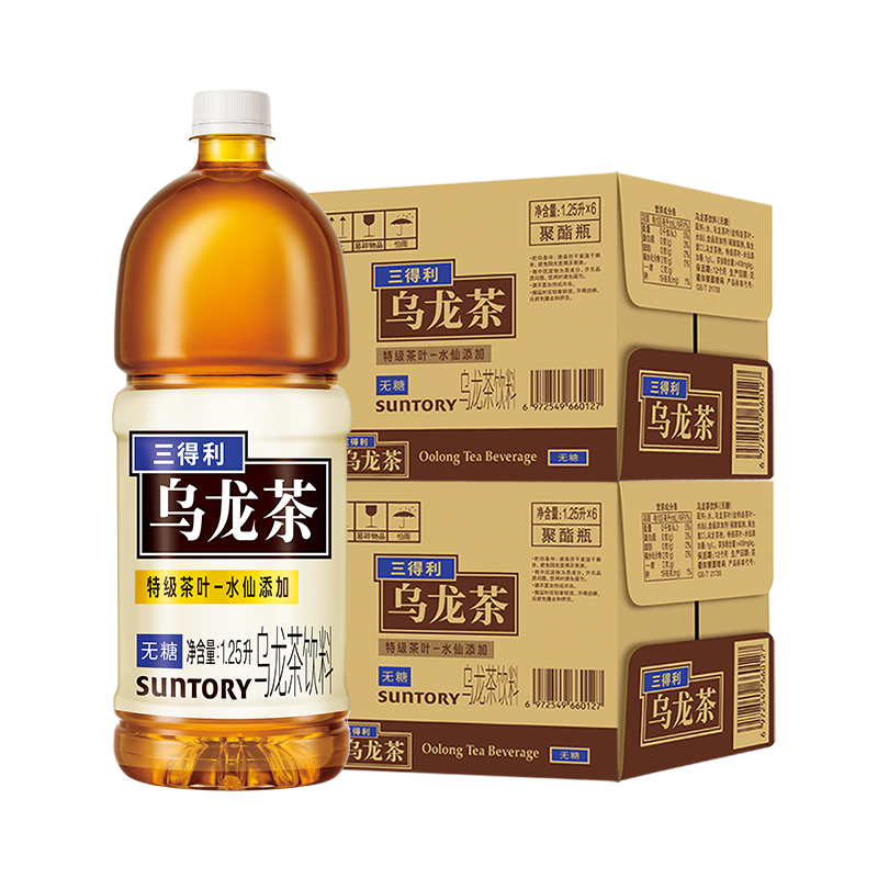 SUNTORY 三得利 乌龙茶 无糖大瓶茶饮料家庭装整箱1.25L*6瓶*2箱 ￥98