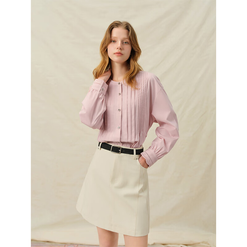 独束 大码女装长袖衬衫夏年新款法式圆领气质小衫 159.5元（需用券）