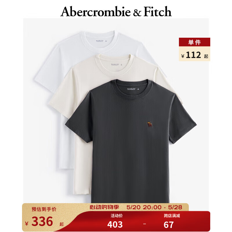 Abercrombie & Fitch AF小麋鹿圆领短袖套装(3件装) KI124-4175 灰色，米色，白色 333.8
