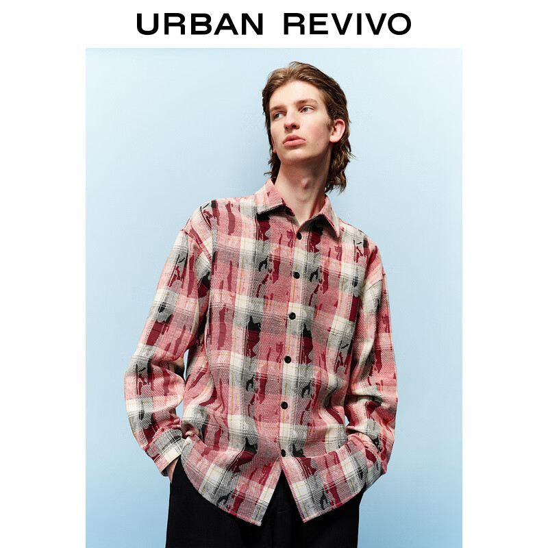 URBAN REVIVO UR2024春夏新款男潮牌设计感格纹肌理超宽松开襟衬衫UML240001 349元
