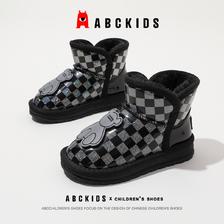 ABCKIDS 儿童雪地靴2023冬季新款男童黑色保暖大棉靴女童加绒棉鞋 79元