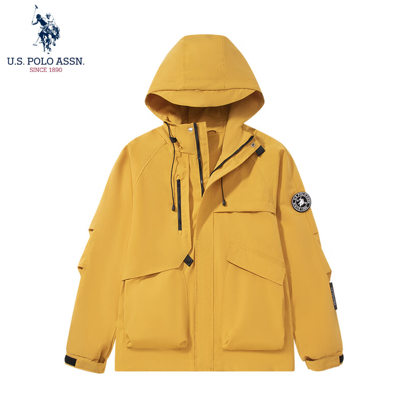 U.S. POLO ASSN. 美国马球协会 冲锋衣保罗秋冬季户外运动夹克 亮黄色 单冲 三