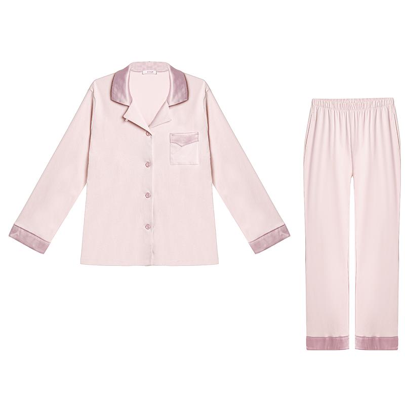 爱慕 睡衣女春夏棉质柔软翻领开衫长袖分身家居服套装AM469241 299元（需用券