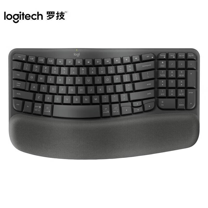 logitech 罗技 Wave Keys人体工学键盘无线蓝牙键盘 自带掌托接收器 改善姿势舒