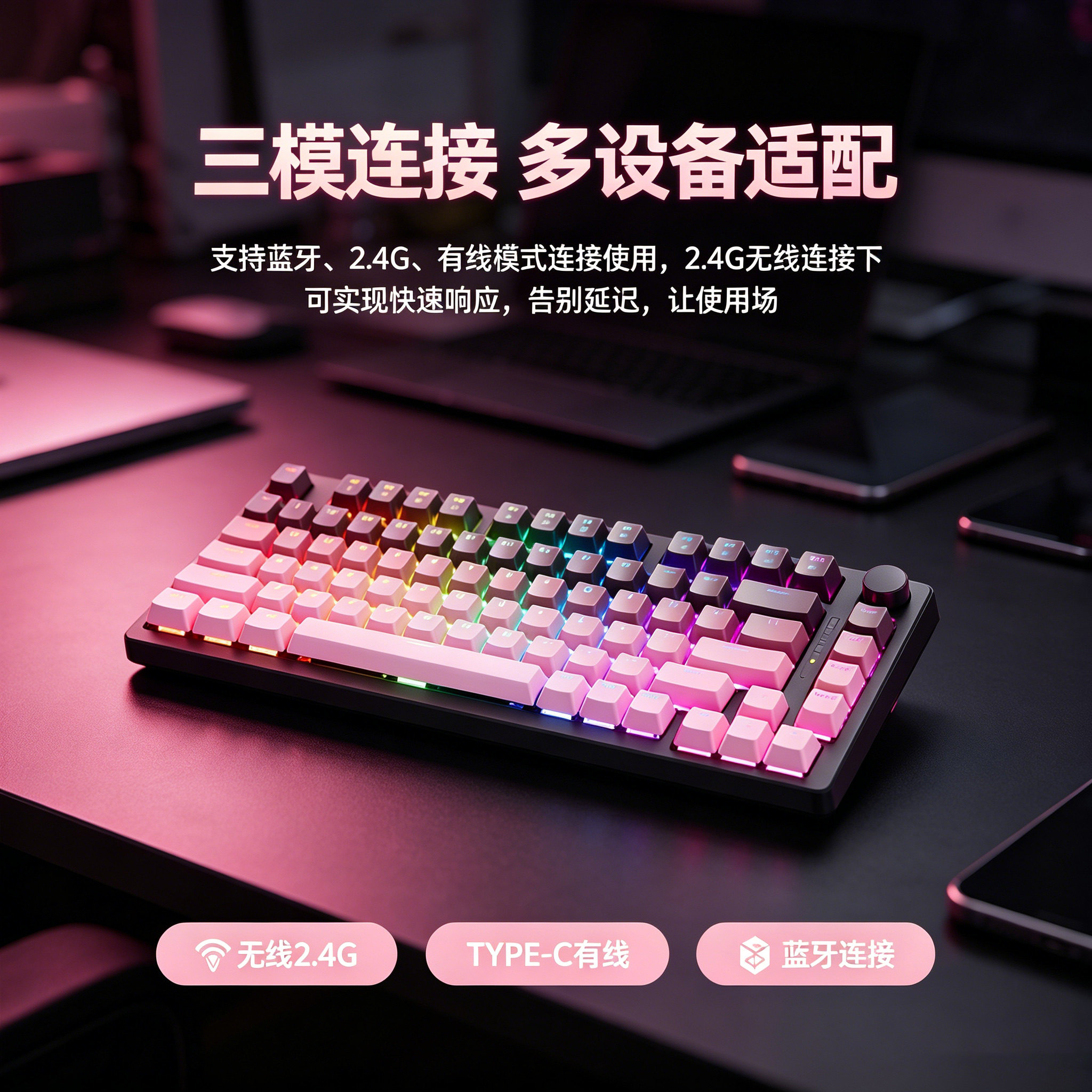 机械雀 RS9无线三模蓝牙机械键盘游戏办公电竞75配列青轴RGB女生 66.64元