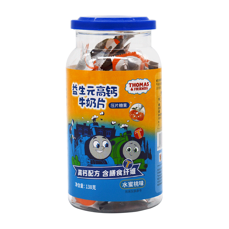 需首单：小火车（THOMAS & FRIENDS）托马斯 益生元高钙牛奶片（水蜜桃味）138g 