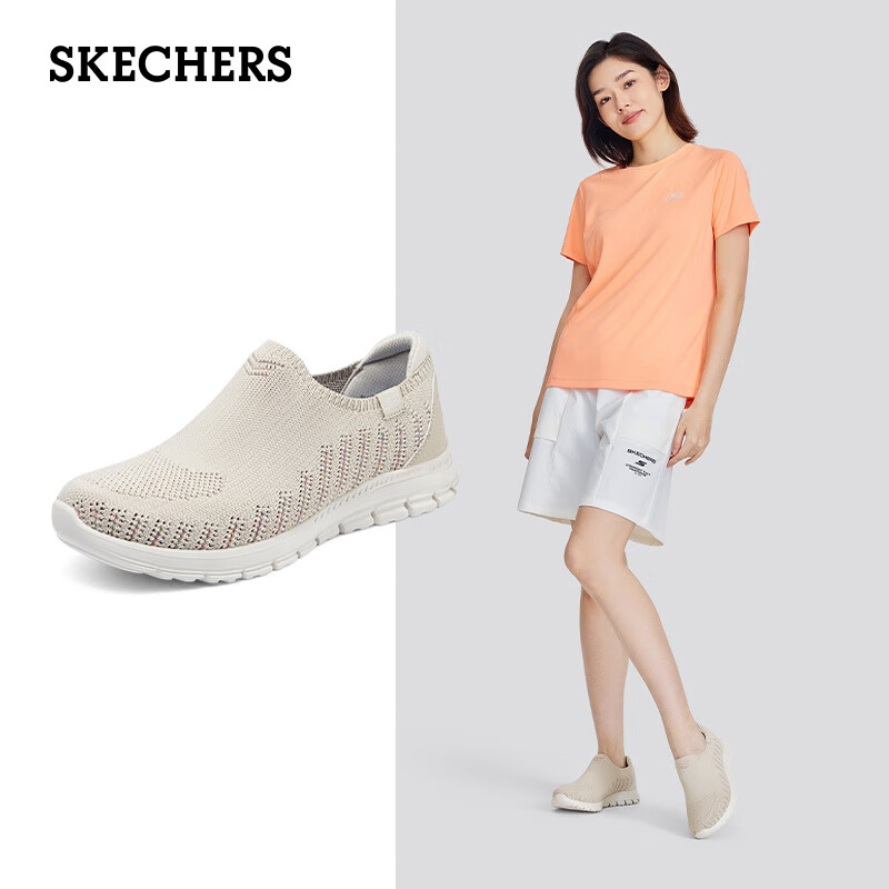 SKECHERS 斯凯奇 女鞋一脚穿网面运动鞋缓震软底休闲鞋轻便健步鞋老人鞋104508