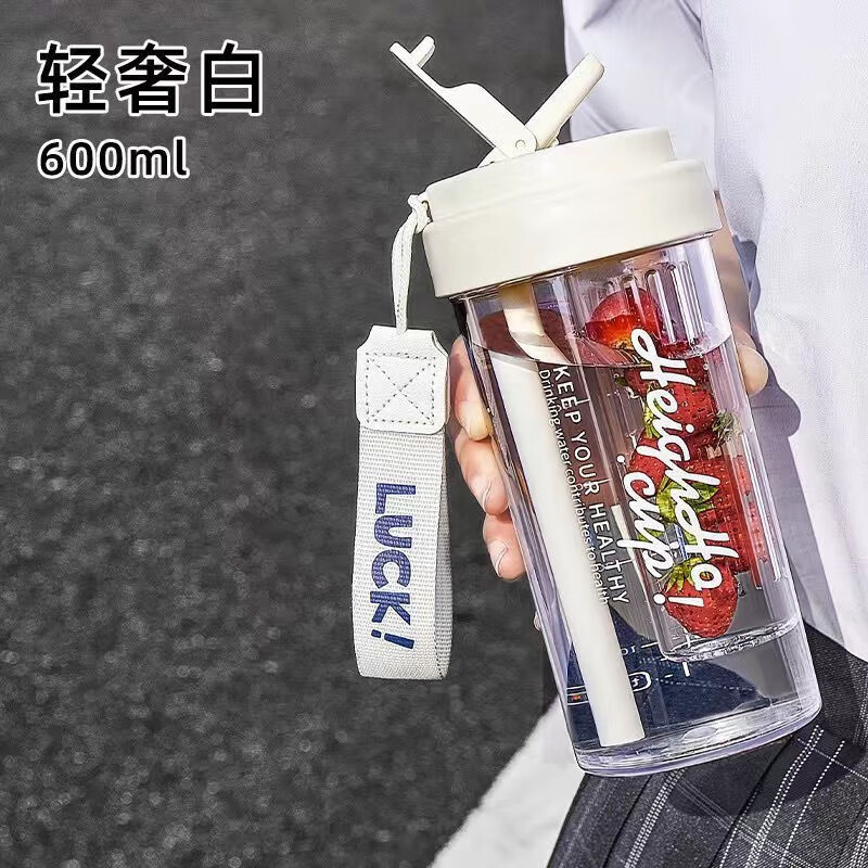 景盏 塑料杯 茶水分离带茶漏 600ml 白色 14.9元（需用券）