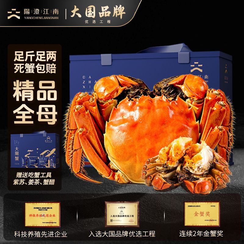 阳澄·江南 阳澄江南苏州大闸蟹全母鲜活螃蟹2.0-2.3两8只10只足斤足两礼盒装 95.79元 - 清风线报