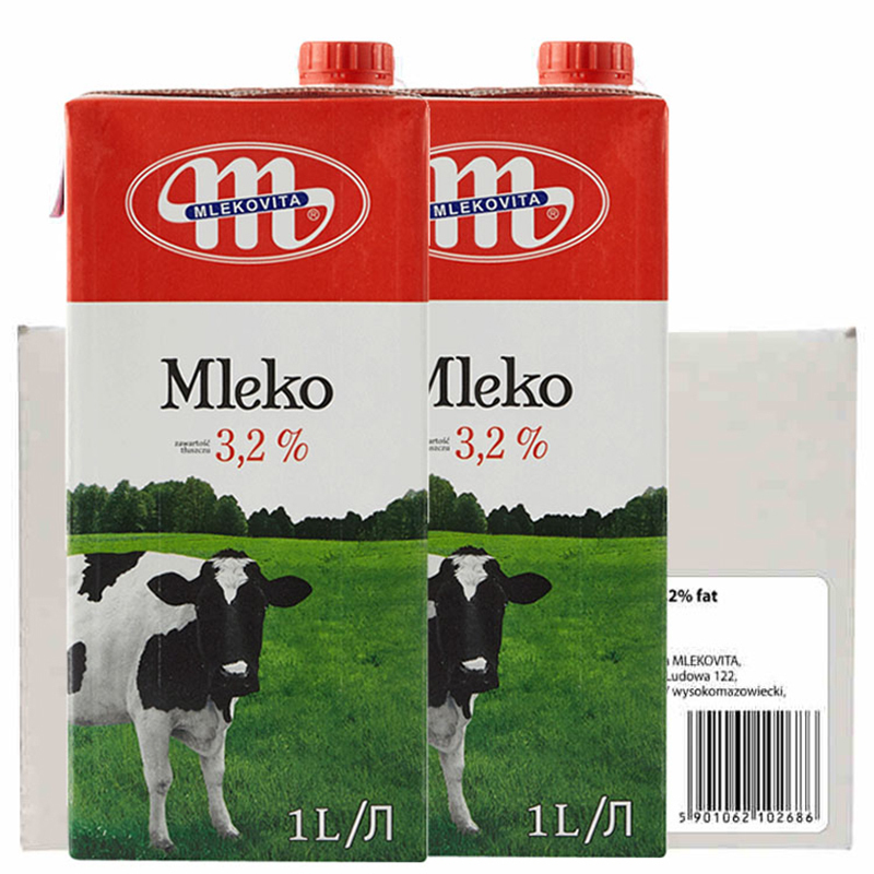 MLEKOVITA 妙可 黑白牛系列 全脂3.2UHT纯牛奶 1L*12盒 65.08元（需买3件，需用券）