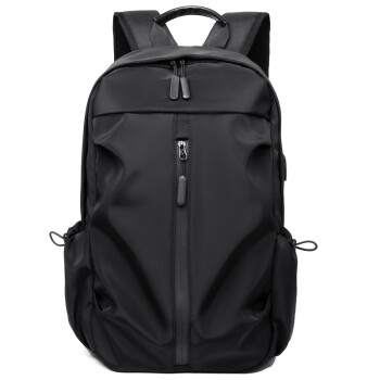 新款双肩包男士大容量轻便防水旅行背包商务电脑包休闲简约书包 黑色 ￥59