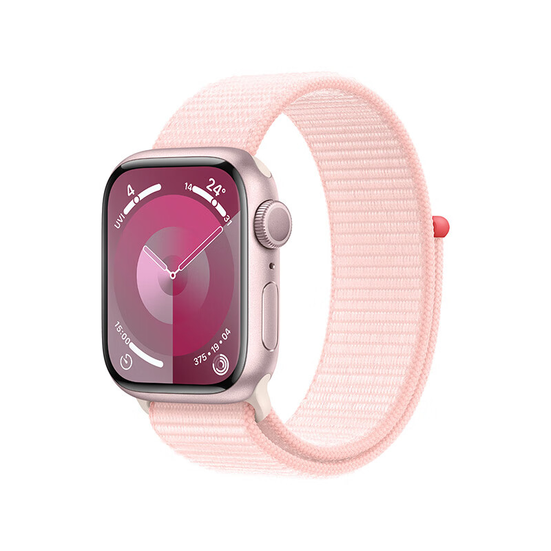 Apple 苹果 9 智能手表GPS款45毫米粉色铝金属表壳 亮粉色回环式运动表带 健康