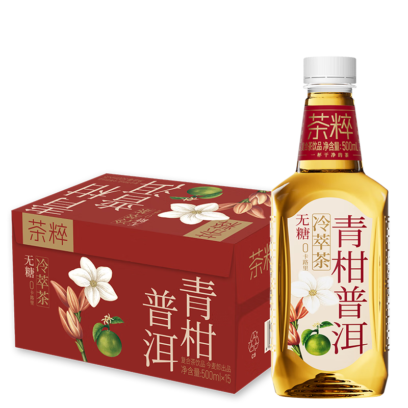 今麦郎 茶粹无糖冷萃茶青柑普洱茶500ml*15瓶 26.74元