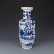清康熙瓷器青花下棋图棒槌瓶古董古玩收藏地窖藏品陶瓷花瓶 270元
