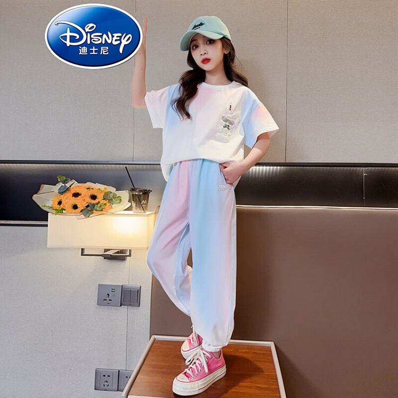Disney 迪士尼 品牌童装女童夏装套装短袖长裤两件套洋气女孩夏季儿童运动