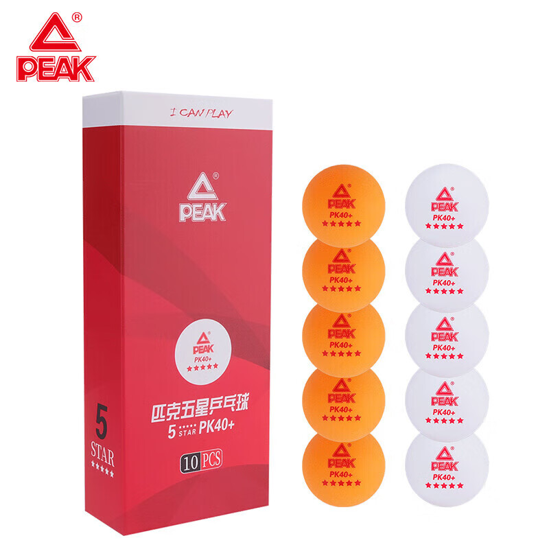 PEAK 匹克 乒乓球五星比赛球ABS新材料PK40+白黄色各5只装（10只装） 19.8元