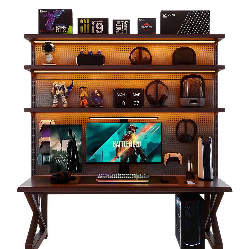 KUKA 顾家家居 100桌+102架 电脑桌置物架组合 家用书房办公桌 多功能电竞桌 