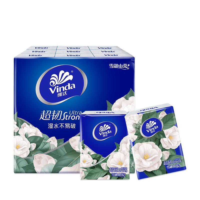维达（Vinda）超韧山茶花印花有香纸手帕纸4层加厚7张 1条18包 6.9元