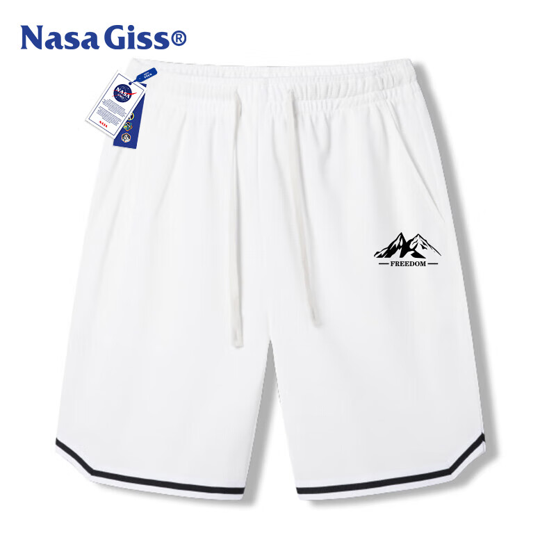NASA GISS 潮牌短裤男美式高街运动篮球夏季大裤衩五分中裤子 白色 4XL 45.9元