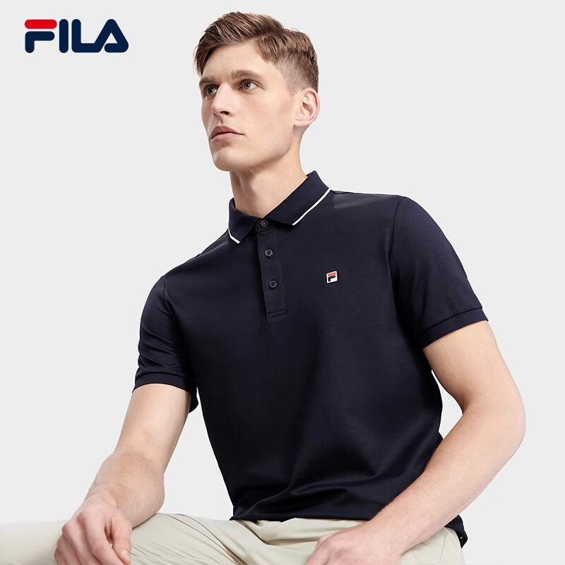 FILA 斐乐 男子针织短袖POLO衫2024夏季商务翻领短袖T恤 传奇蓝-NV 290.46元（需