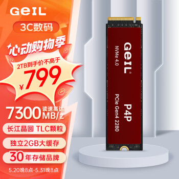 GeIL 金邦 P4P SSD固态硬盘 PCIe4.0 2TB 带独立缓存 ￥799