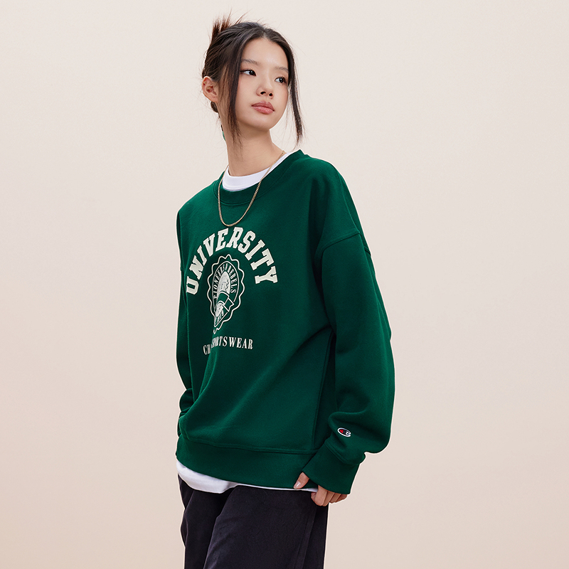 Champion 冠军加绒圆领卫衣女24冬季植绒保暖复古休闲上衣 269元