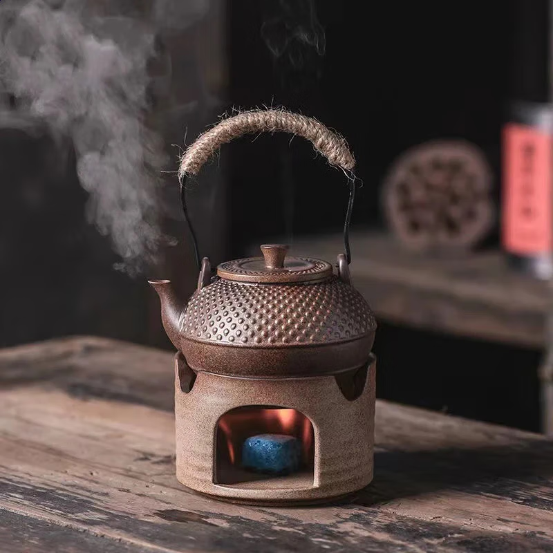 龙寅 茶壶套装粗陶茶具泡茶壶煮茶器户外酒精加热底座明火煮茶炉烧水壶 