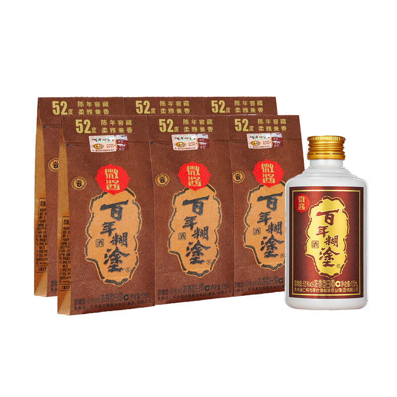 百年糊涂 小微酱 52度 浓香型白酒 125ml*6瓶 69元