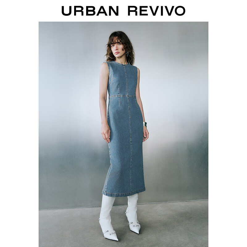 URBAN REVIVO UR2024秋季女装复古休闲后开衩无袖牛仔连衣裙UWG840255 蓝色 L 349元