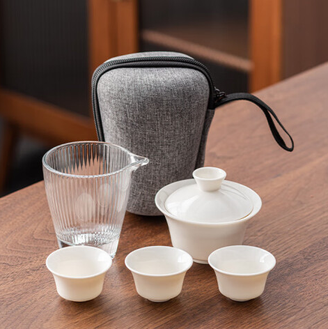 禾器·炫彩 羊脂玉白瓷高档茶具 1壶3杯 便携包 34.9元（需用券）